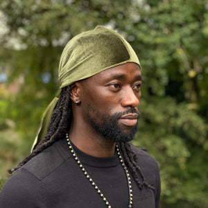 Fluwelen Durag / Velvet Du-rag / Do-rag / Bandana - Unisex - Mos Groen