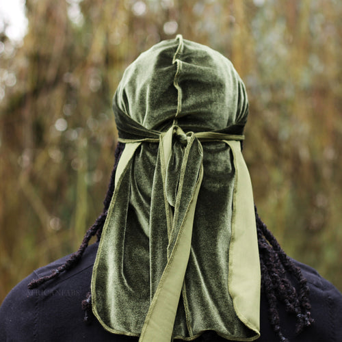 Fluwelen Durag / Velvet Du-rag / Do-rag / Bandana - Unisex - Mos Groen