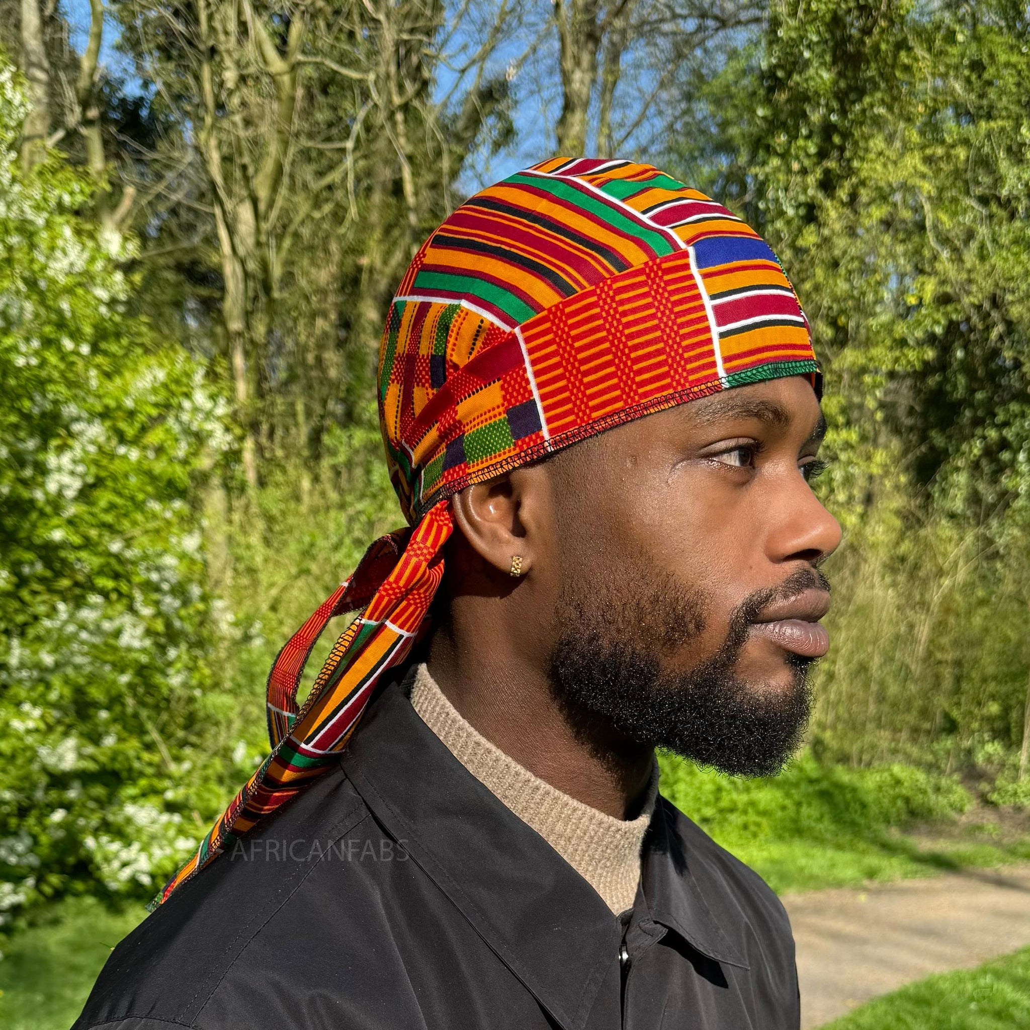 Durag / Du-rag / Do-rag / Bandana - Unisex - Oranje / blauw / groene Kente