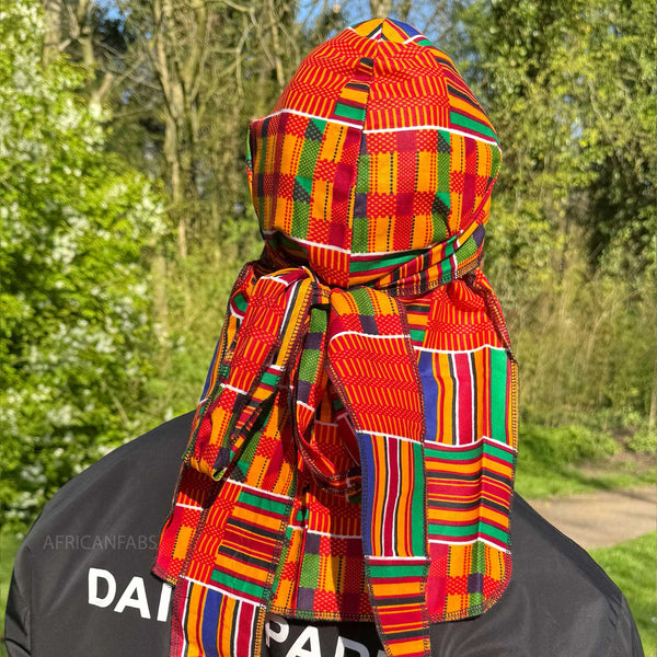 Durag / Du-rag / Do-rag / Bandana - Unisex - Oranje / blauw / groene Kente
