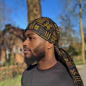 Durag / Du-rag / Do-rag / Bandana - Unisex - Zwart / gele Bogolan