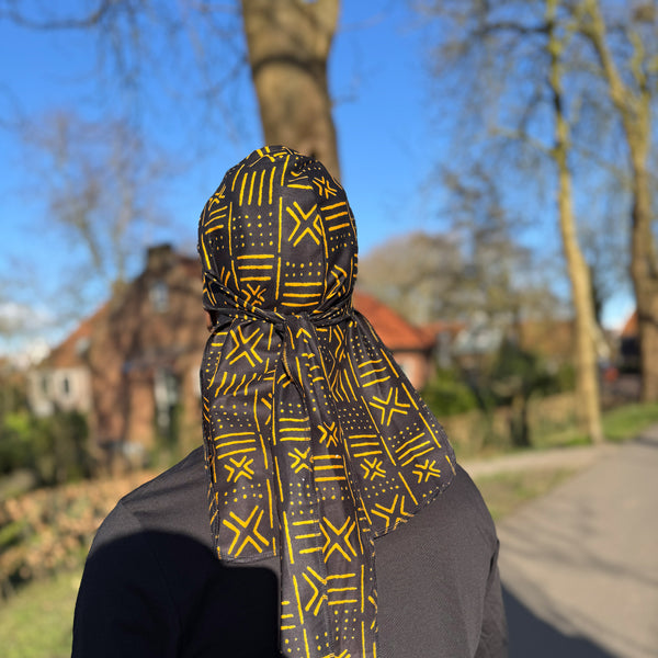 Durag / Du-rag / Do-rag / Bandana - Unisex - Zwart / gele Bogolan