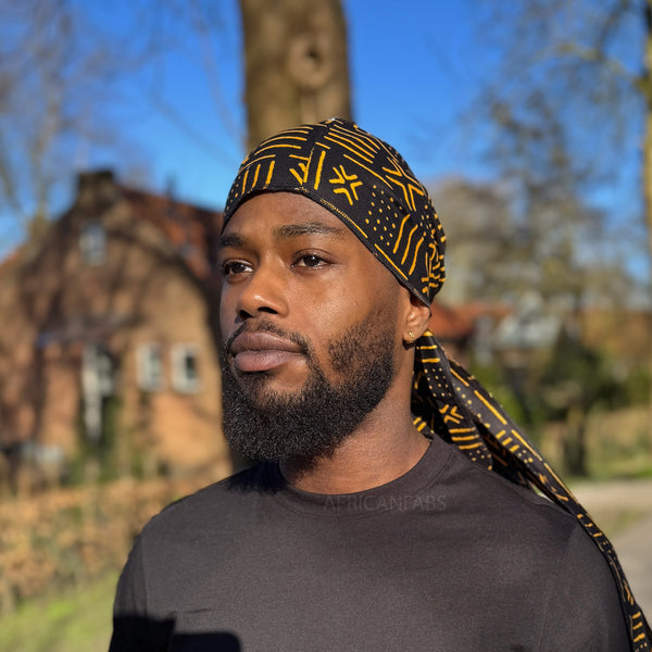 Durag / Du-rag / Do-rag / Bandana - Unisex - Zwart / gele Bogolan