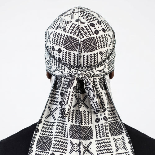 Durag / Du-rag / Do-rag / Bandana - Unisex - Wit en Zwart Bogolan