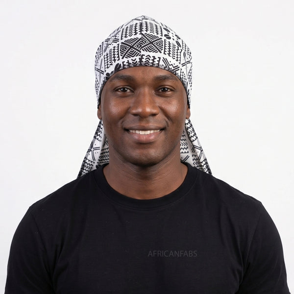 Durag / Du-rag / Do-rag / Bandana - Unisex - Wit en Zwart Bogolan
