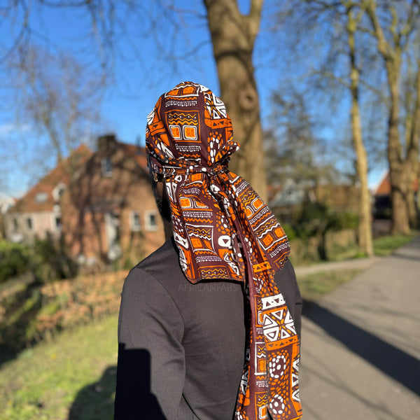 Durag / Du-rag / Do-rag / Bandana - Unisex - Bruine patronen Bogolan