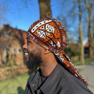 Durag / Du-rag / Do-rag / Bandana - Unisex - Bruine patronen Bogolan