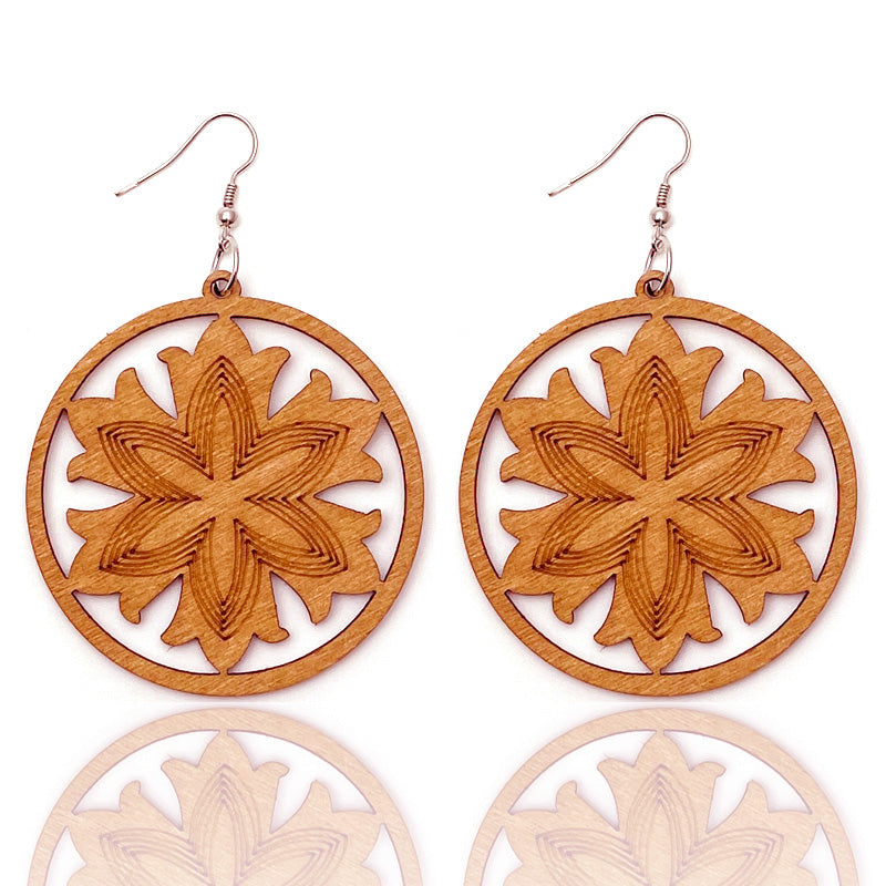 African Print Earrings | Bruine bloemen wooden earrings