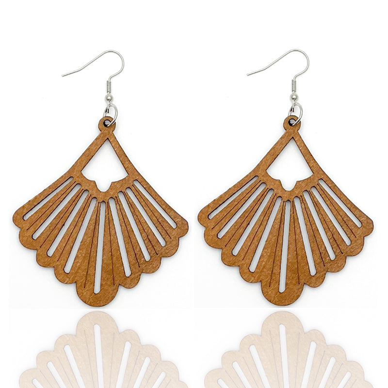 African Print Earrings | Bruin pentagon wooden earrings