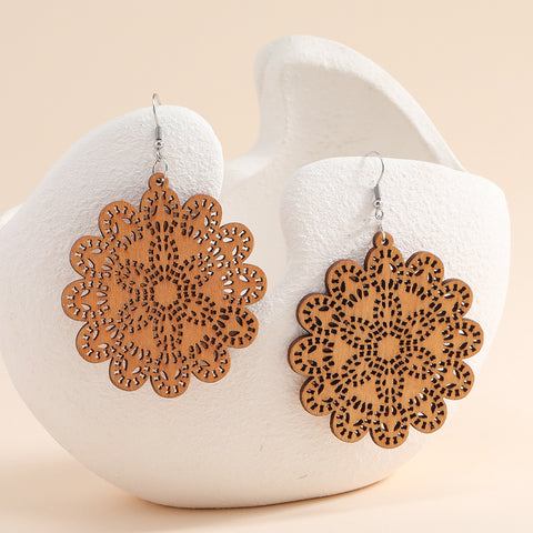 African Print Earrings | Bruine bloemen wooden earrings