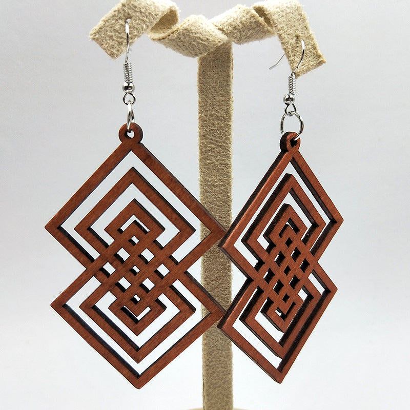 African Print Earrings | Bruin dubbel pentagon wooden earrings