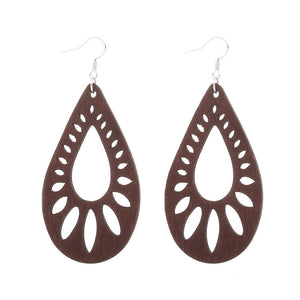 Oorbellen met Afrikaanse print | Bruine ovale houten oorbellen