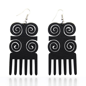 African Print Earrings | Zwarte kam wooden earrings