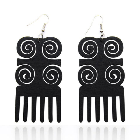 African Print Earrings | Zwarte kam wooden earrings