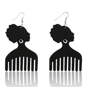 African Print Earrings | Black kam wooden earrings