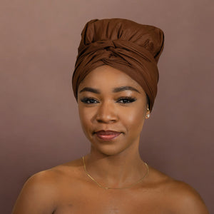 Easy headwrap / hoofddoek - Satijnen binnenkant - Bruin