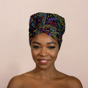 Easy headwrap / hoofddoek - Satijnen binnenkant - Multicolor Paisley