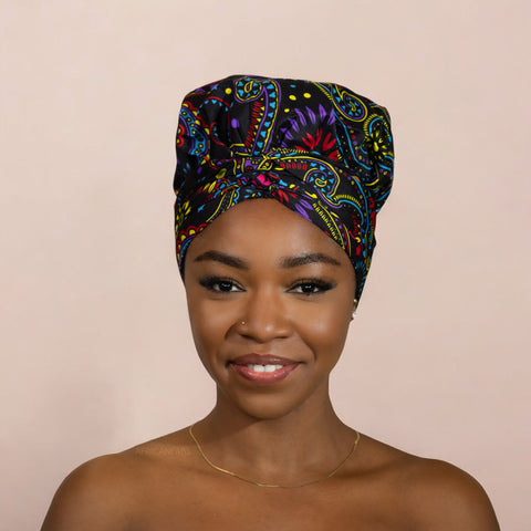 Easy headwrap / hoofddoek - Satijnen binnenkant - Multicolor Paisley