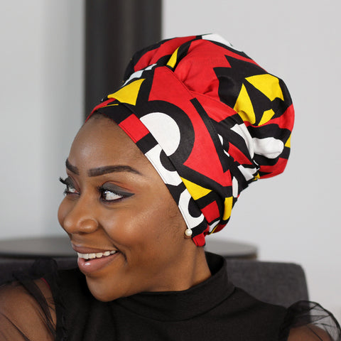 Easy headwrap / hoofddoek - Satijnen binnenkant - Rood Gele samakaka