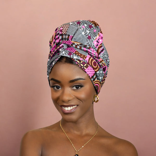 Easy headwrap / hoofddoek - Satijnen binnenkant - Roze