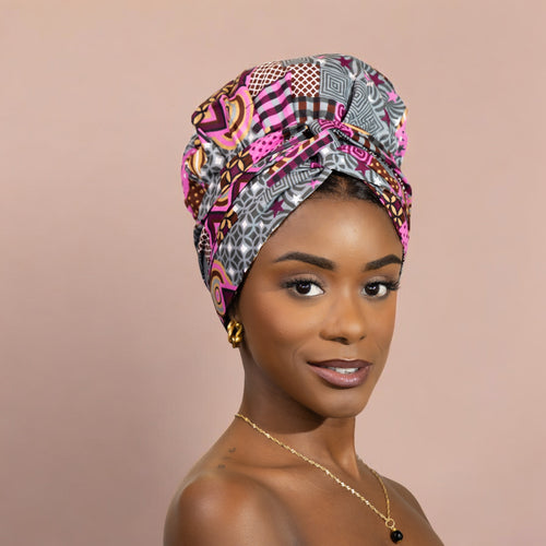 Easy headwrap / hoofddoek - Satijnen binnenkant - Roze