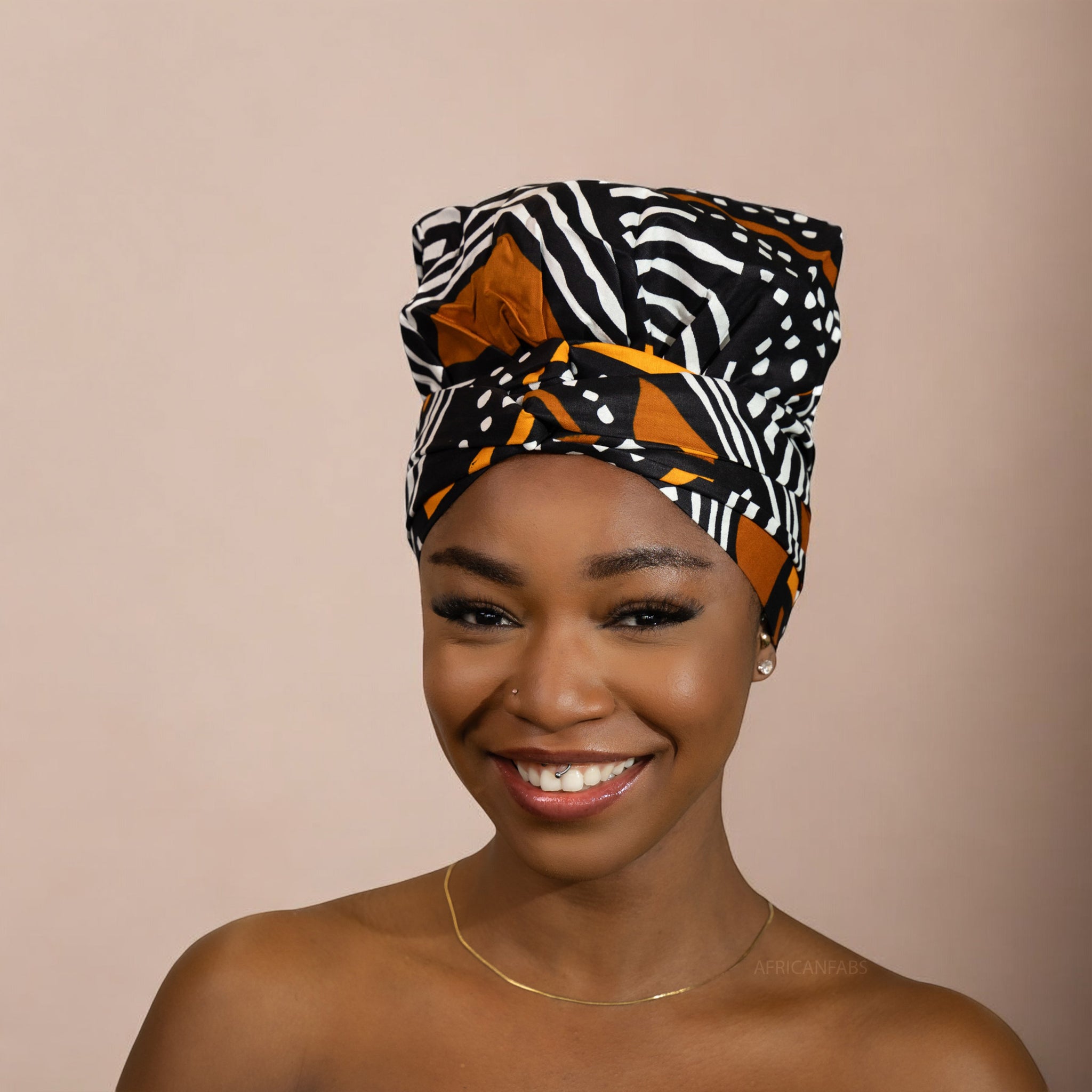 Easy headwrap / hoofddoek - Satijnen binnenkant - Zwart / oranje