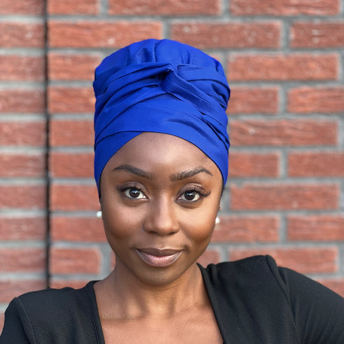 Easy headwrap / hoofddoek - Satijnen binnenkant - Blauw - Katoen