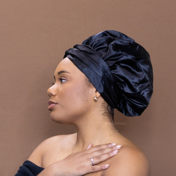 Easy headwrap / hoofddoek Large - Satijnen binnenkant - Zwart