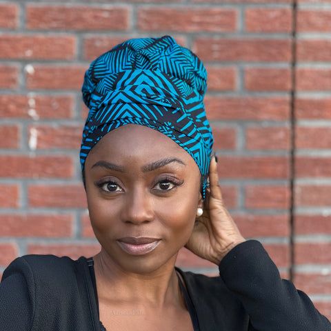 Easy headwrap / hoofddoek - Satijnen binnenkant - Blauw