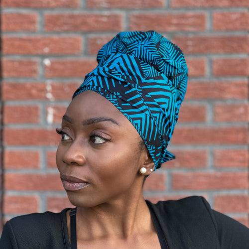 Easy headwrap / hoofddoek - Satijnen binnenkant - Blauw