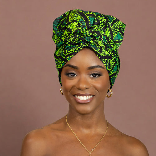 Easy headwrap / hoofddoek - Satijnen binnenkant - Groen