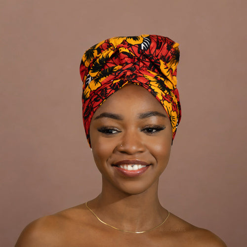 Easy headwrap / hoofddoek - Satijnen binnenkant - Rode Flowers