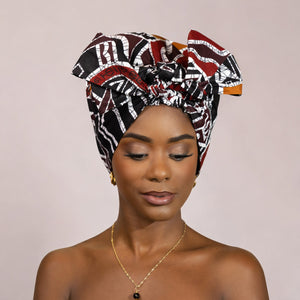 Easy headwrap / hoofddoek - Satijnen binnenkant - Bordeaux / zwart