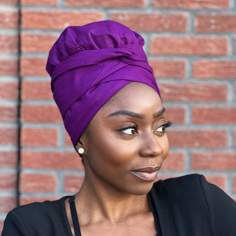 Easy headwrap / hoofddoek - Satijnen binnenkant - Paars - Katoen