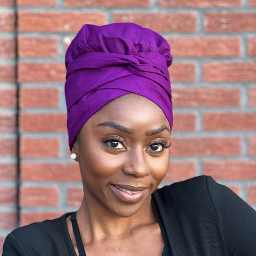 Easy headwrap / hoofddoek - Satijnen binnenkant - Paars - Katoen