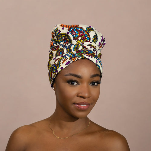 Easy headwrap / hoofddoek - Satijnen binnenkant - Witte Paisley