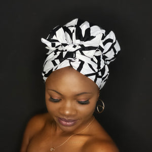 Easy headwrap / hoofddoek - Satijnen binnenkant - Samakaka Zwart / wit