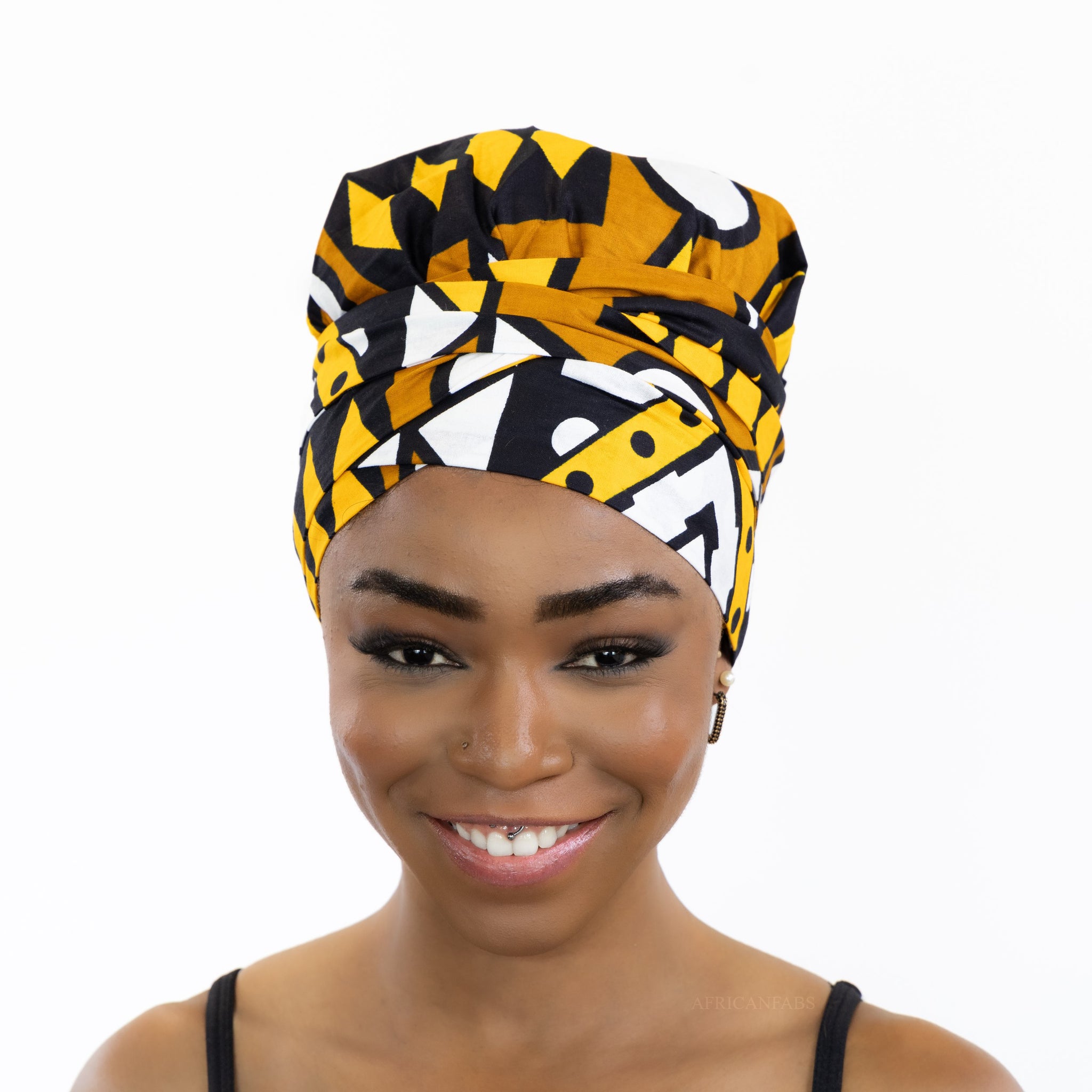 Easy headwrap / hoofddoek - Satijnen binnenkant - Mosterd / Gele Samakaka