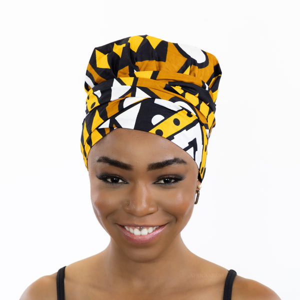 Easy headwrap / hoofddoek - Satijnen binnenkant - Mosterd / Gele Samakaka