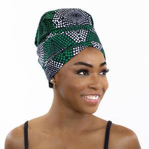 Easy headwrap / hoofddoek - Satijnen binnenkant - Groene Diamonds