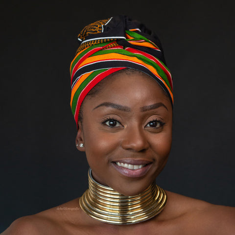 Easy headwrap / hoofddoek - Satijnen binnenkant - Pan Africa / zwart