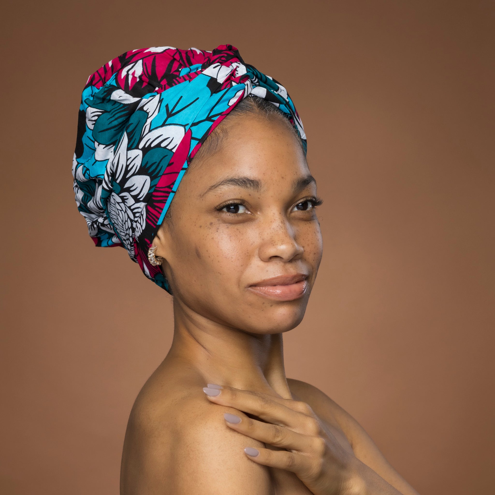 Easy headwrap / hoofddoek - Roze & Teal Bloemen