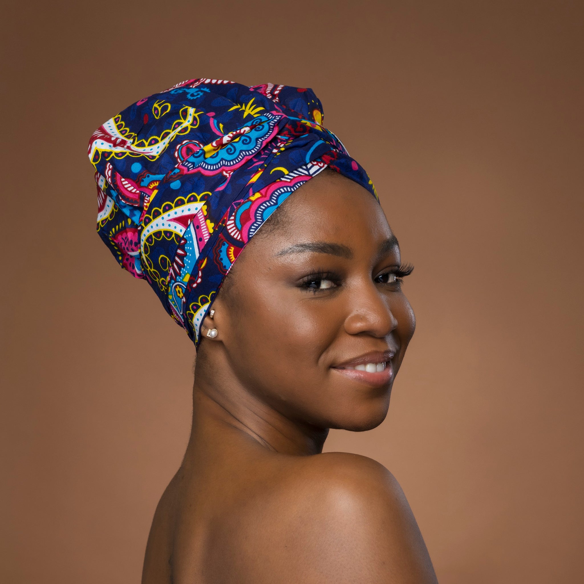 Easy headwrap / hoofddoek - Blauw Roze Paisle