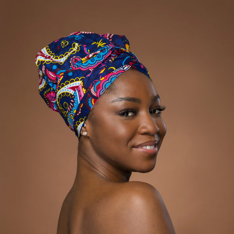 Easy headwrap / hoofddoek - Blauw Roze Paisle