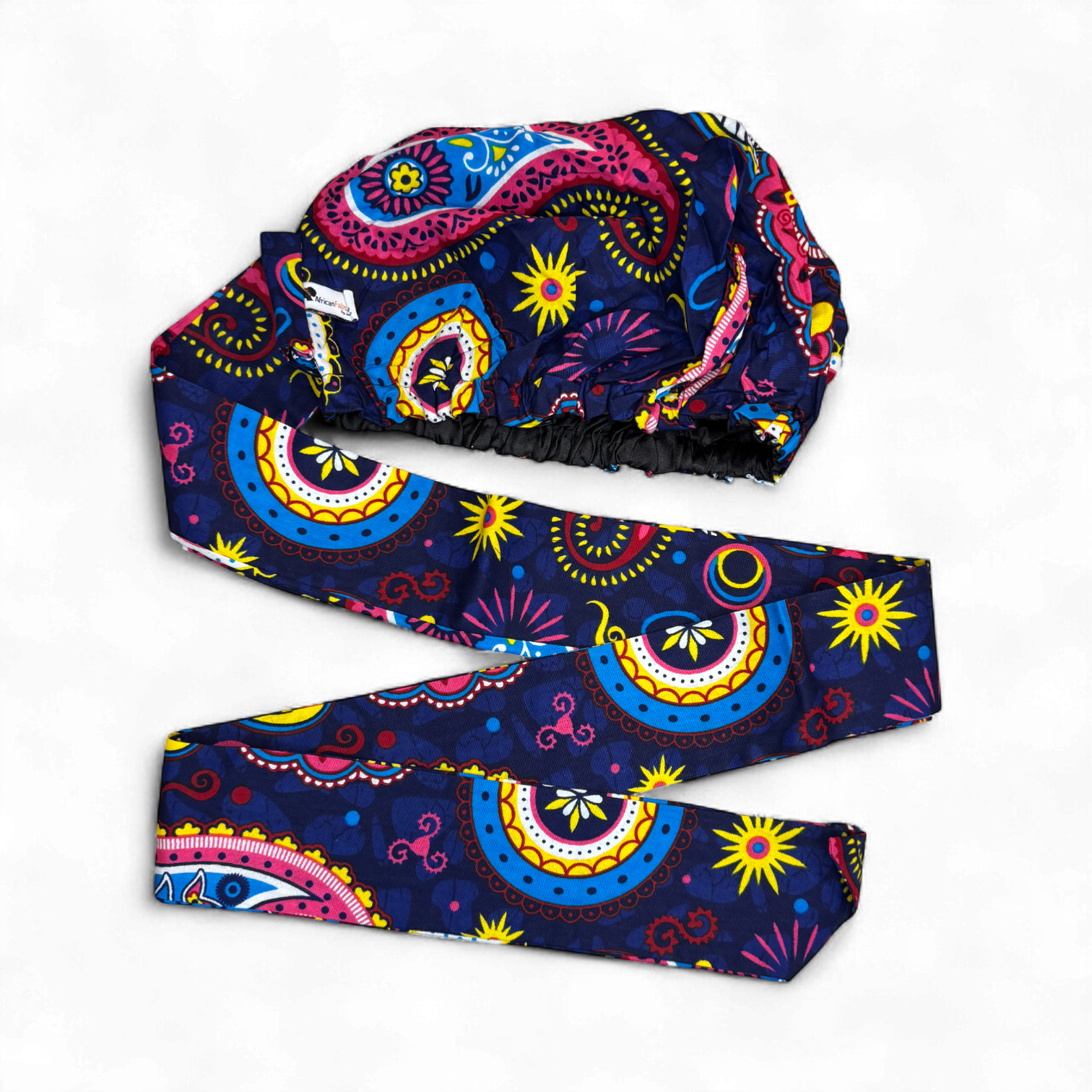Easy headwrap / hoofddoek - Blauw Roze Paisle