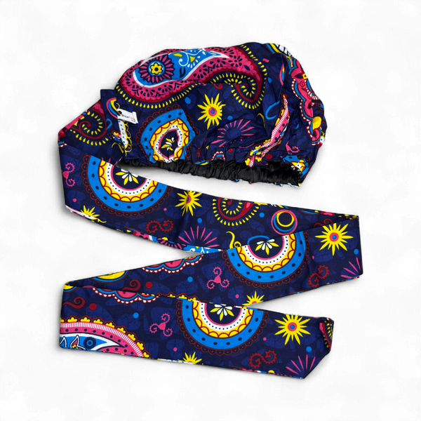 Easy headwrap / hoofddoek - Blauw Roze Paisle