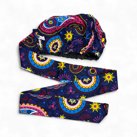 Easy headwrap / hoofddoek - Blauw Roze Paisle