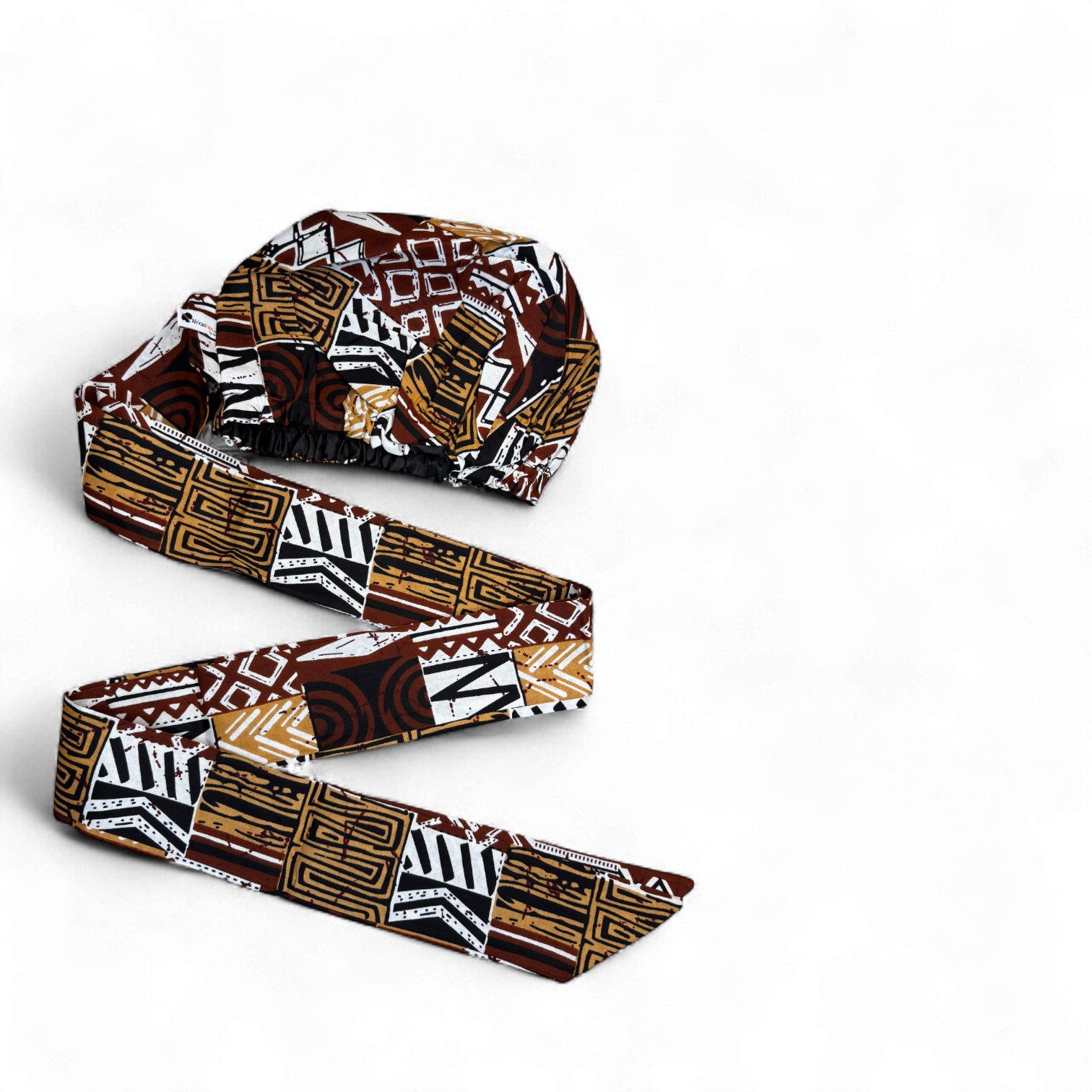 Easy headwrap / hoofddoek - Bruin Bogolan Mozaïek