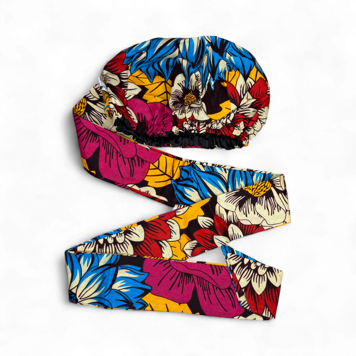 Easy headwrap / hoofddoek - Rood & Blauw Bloemen