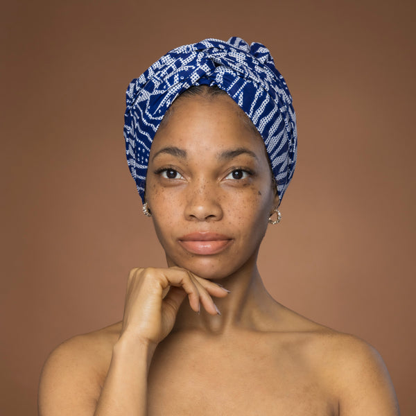 Easy headwrap / hoofddoek - Blauw Ndop Kameroen